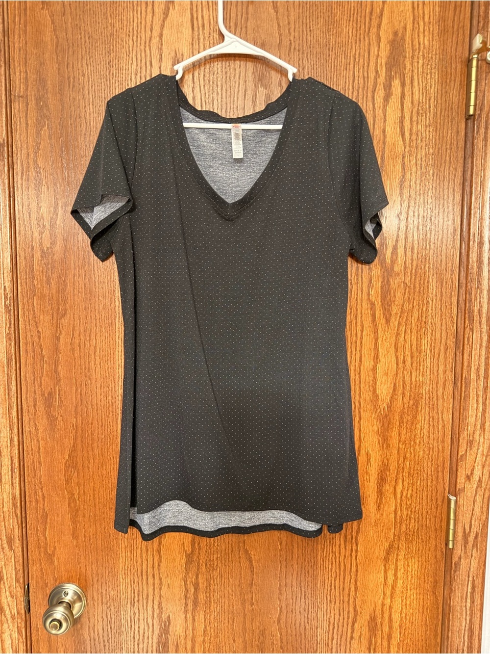 LuLaRoe Black Short Sleeve V-Neck Top with Subtle Dot Texture
